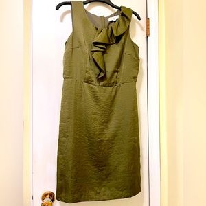 Loft Ruffle Army Olive Green Metallic Shimmer cocktail Party Dress Sz 8